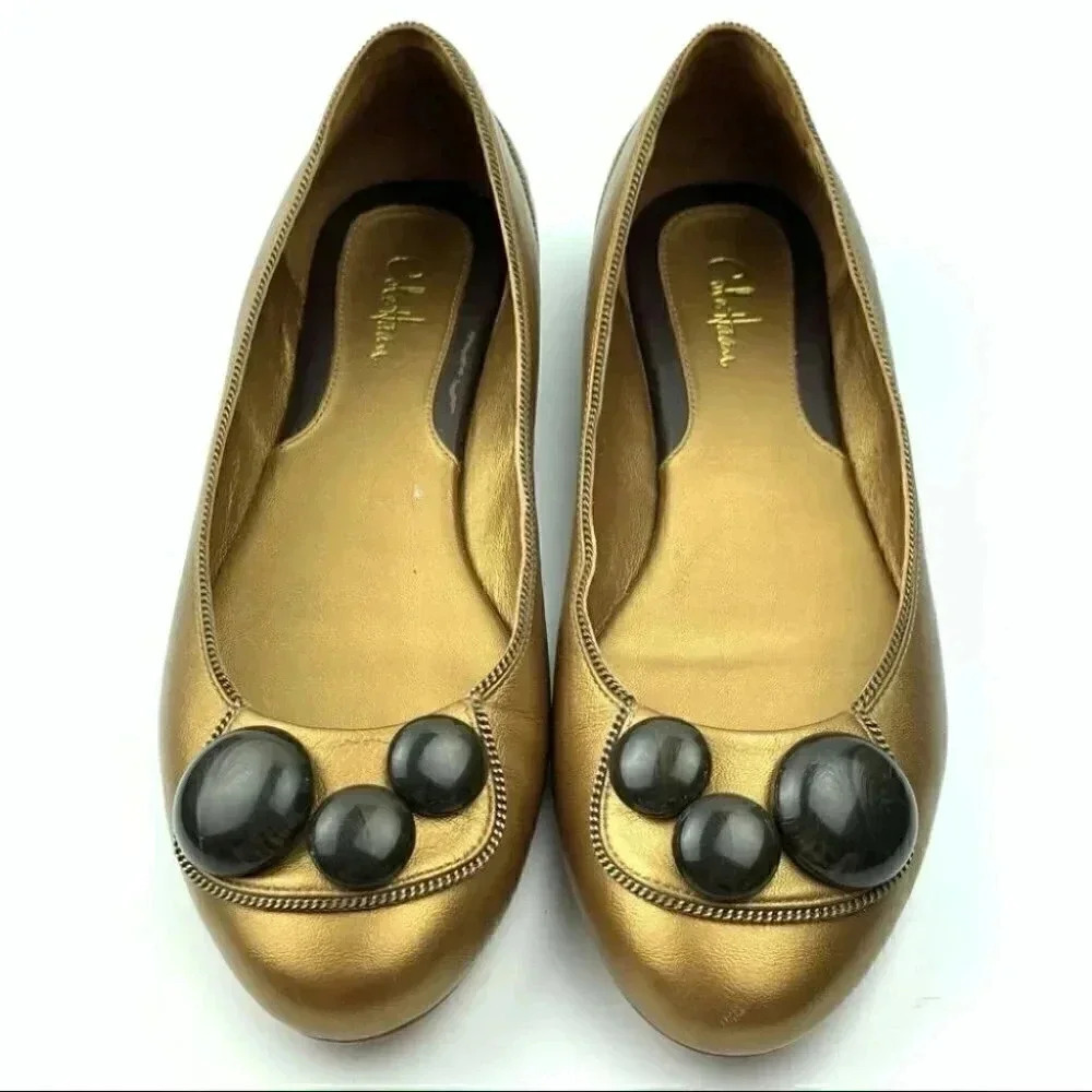Cole haan flats womens ballet flats sz 7 button bronze leather balletcore
